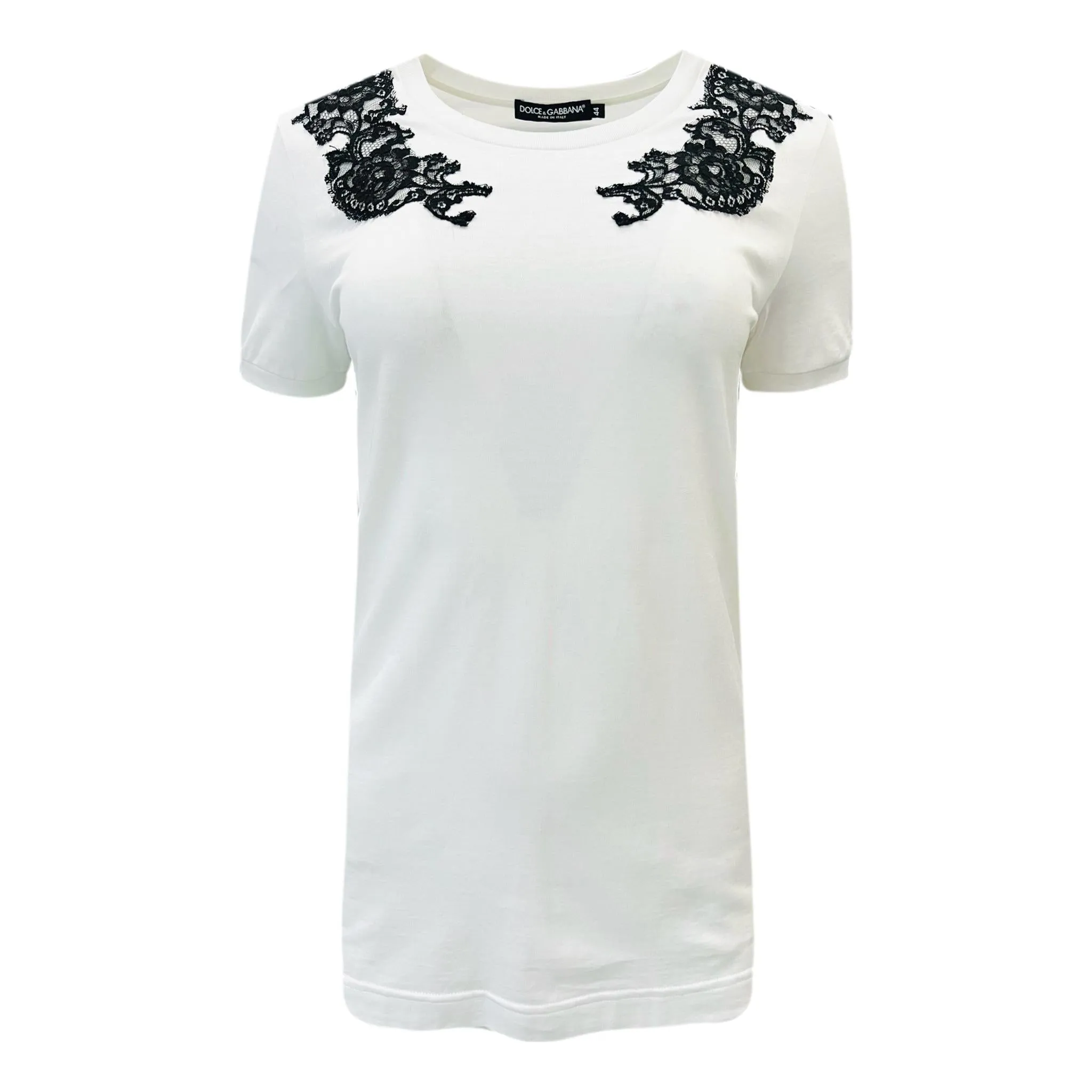 Dolce & Gabbana Lace Detailed Cotton T-Shirt. Size 44IT