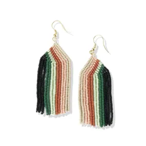 Dolly Stripe Beaded Fringe Earrings, Desert