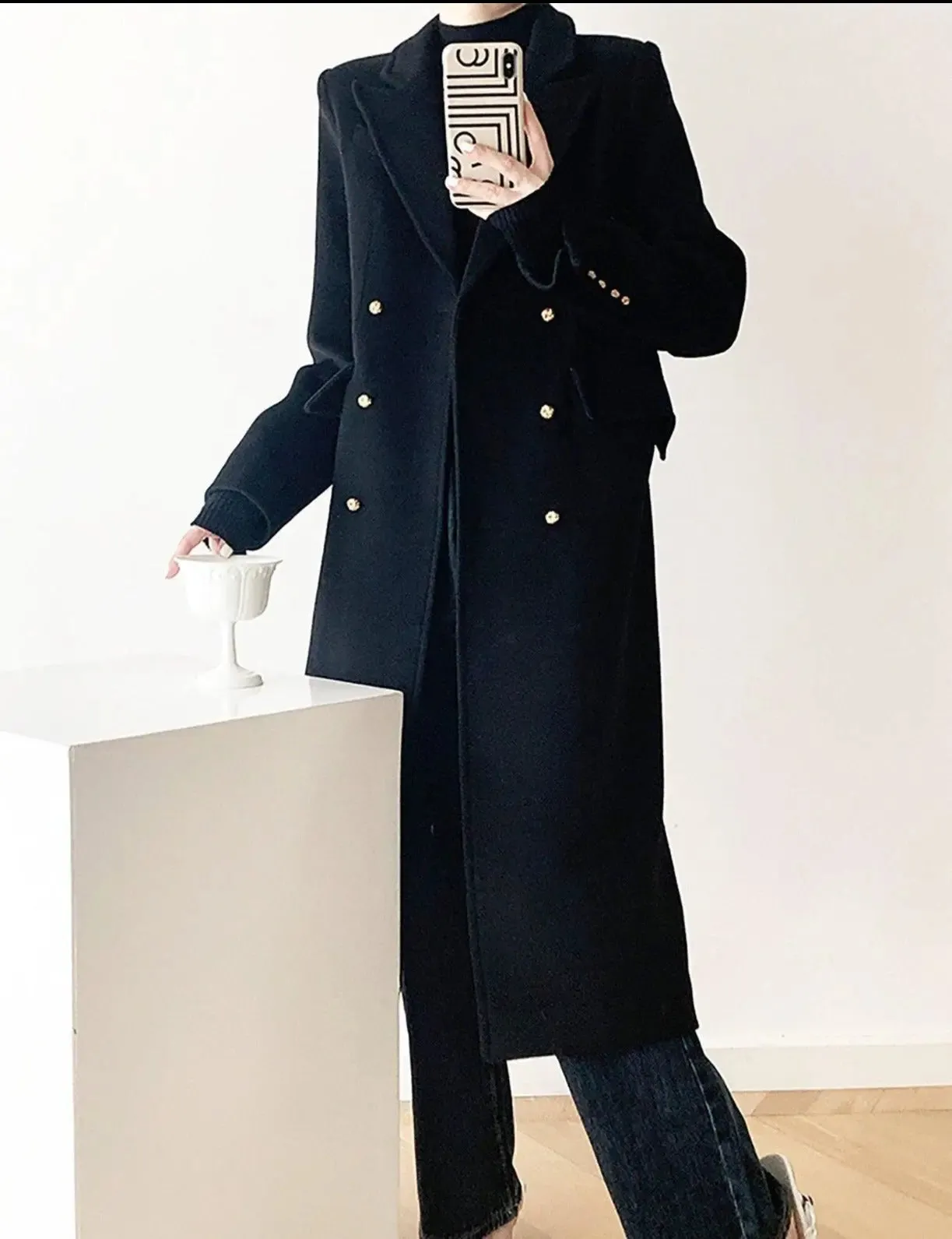 Double Breasted Wool Blend Coat