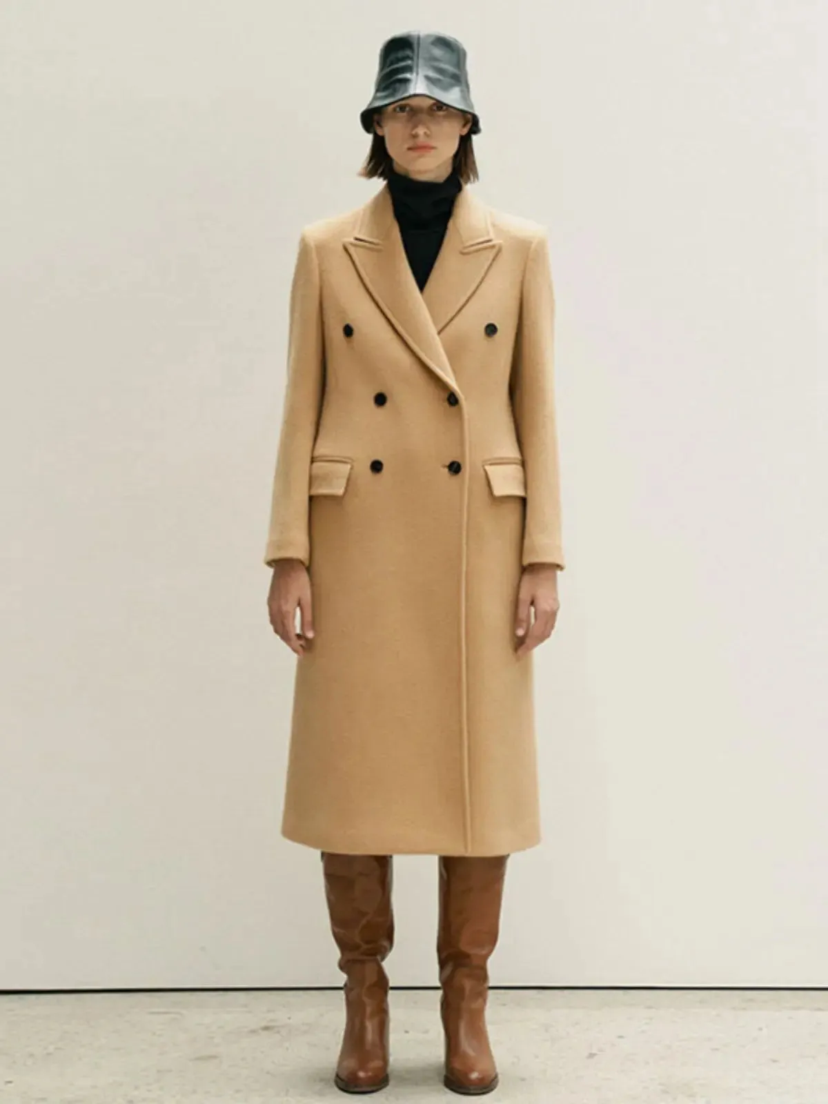 Double Breasted Wool Blend Coat