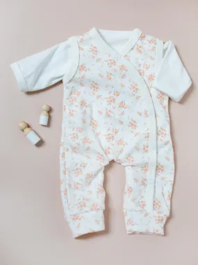 Dungaree & Top Set, Apricot Floral, Premium 100% Organic Cotton