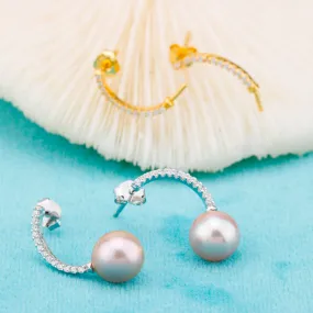 e010866 S925 pearl earring 925 sterling silver DIY 7-8mm Natural Freshwater pearl stud earring for women