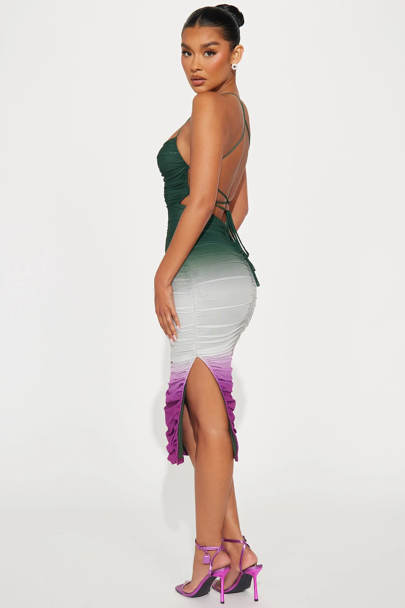 Elara Mesh Midi Dress - Green/combo