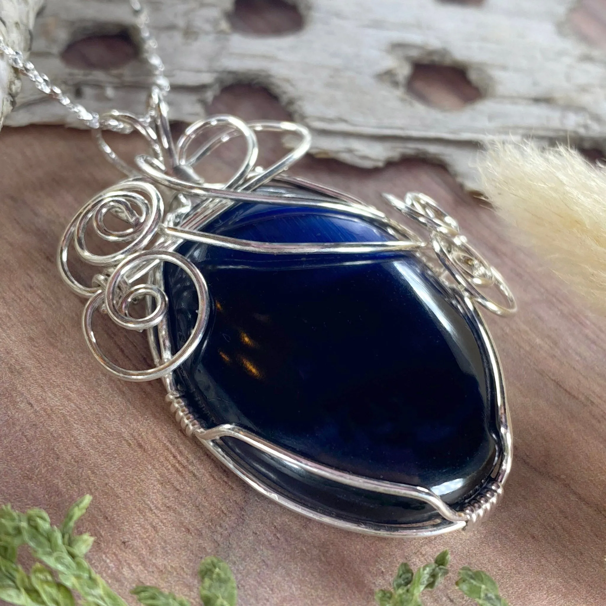 Fiber Optic Glass Wire-Wrapped Pendant Necklace