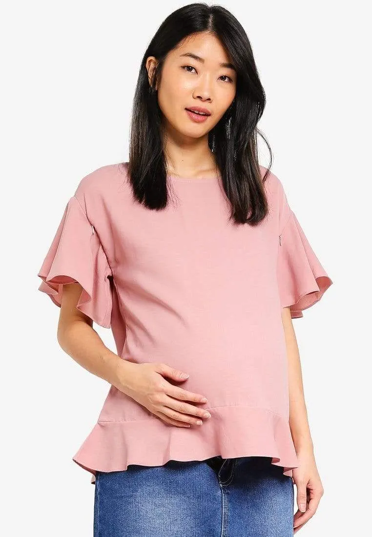 Flounce Sleeves Derby Nursing Top Dusty Pink