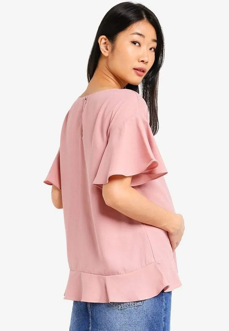 Flounce Sleeves Derby Nursing Top Dusty Pink