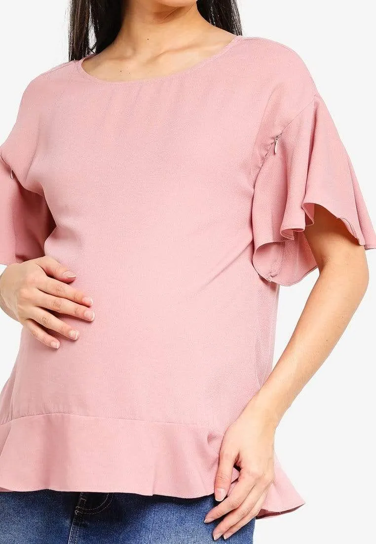 Flounce Sleeves Derby Nursing Top Dusty Pink