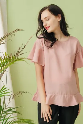 Flounce Sleeves Derby Nursing Top Dusty Pink