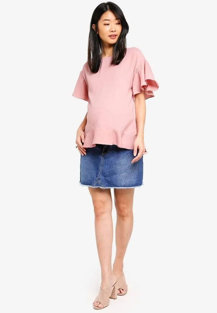 Flounce Sleeves Derby Nursing Top Dusty Pink