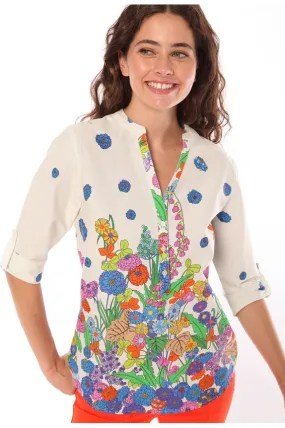 Francina Floral Cotton Stretch Three-Quarter Sleeve Top