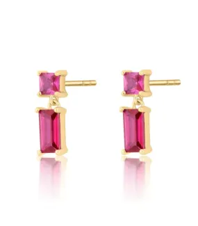 Fuchsia Baguette Drop Studs