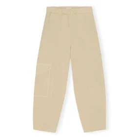 Ganni Washed Cotton Canvas Elasticated Curve Pants 'Pale Khaki'