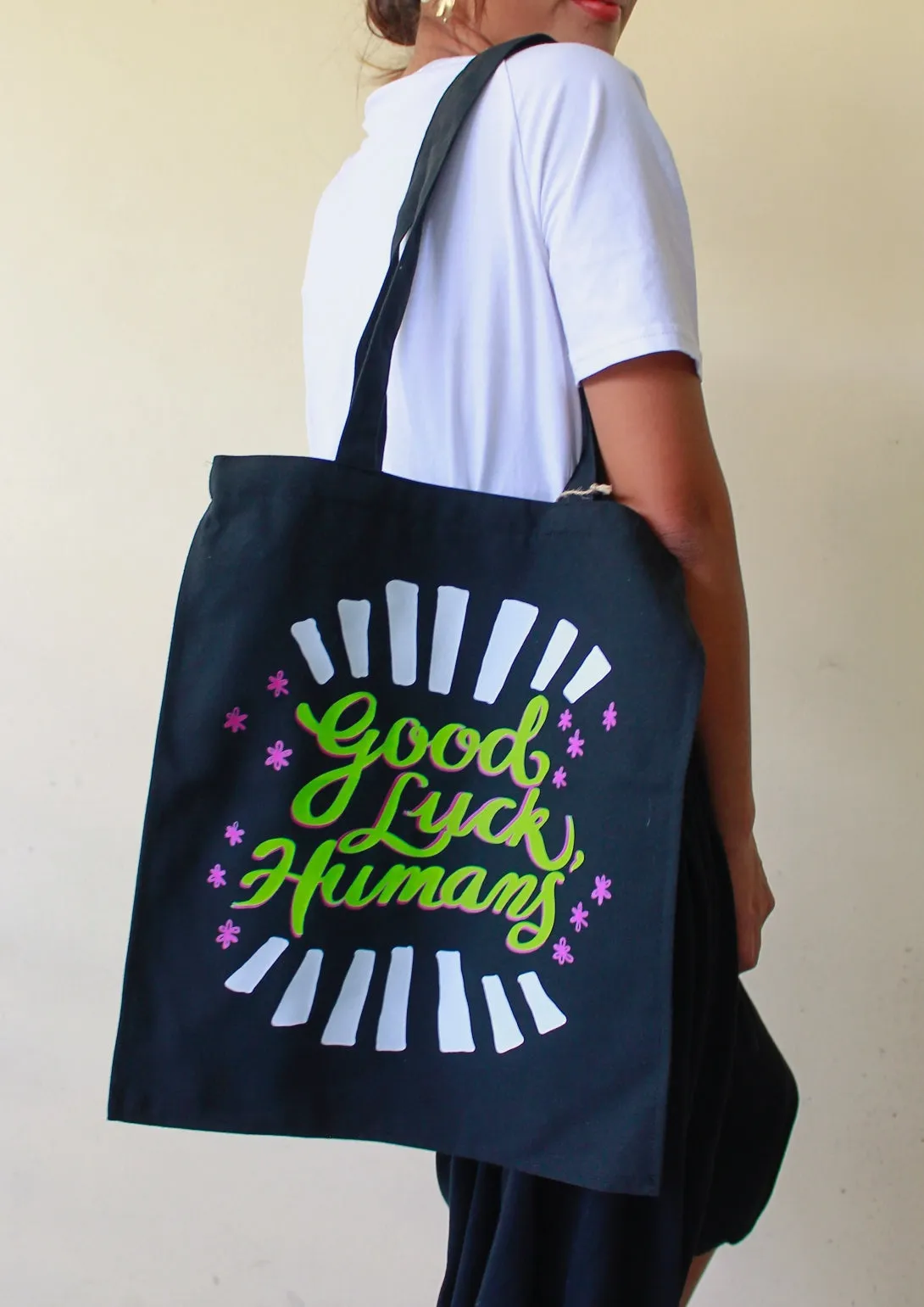 good luck, humans tote - black