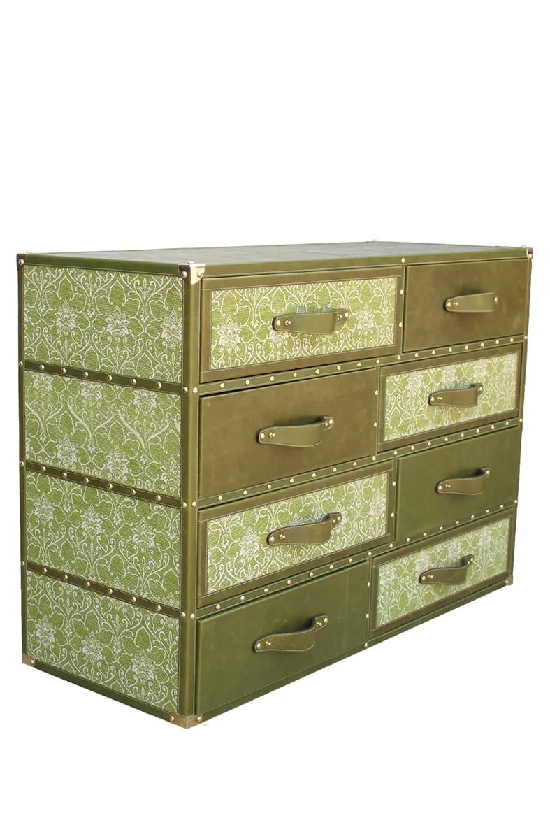 GREENFIELD CHEST OF DRAWERS - LEATHER AND PRINTED COTTON