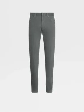 Grey Garment Dyed Stretch Cotton Gabardine 5-Pocket Jeans