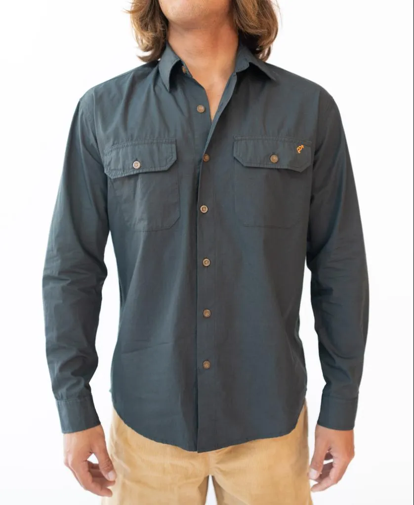 Grid Long Sleeve Shirt | Wash Black