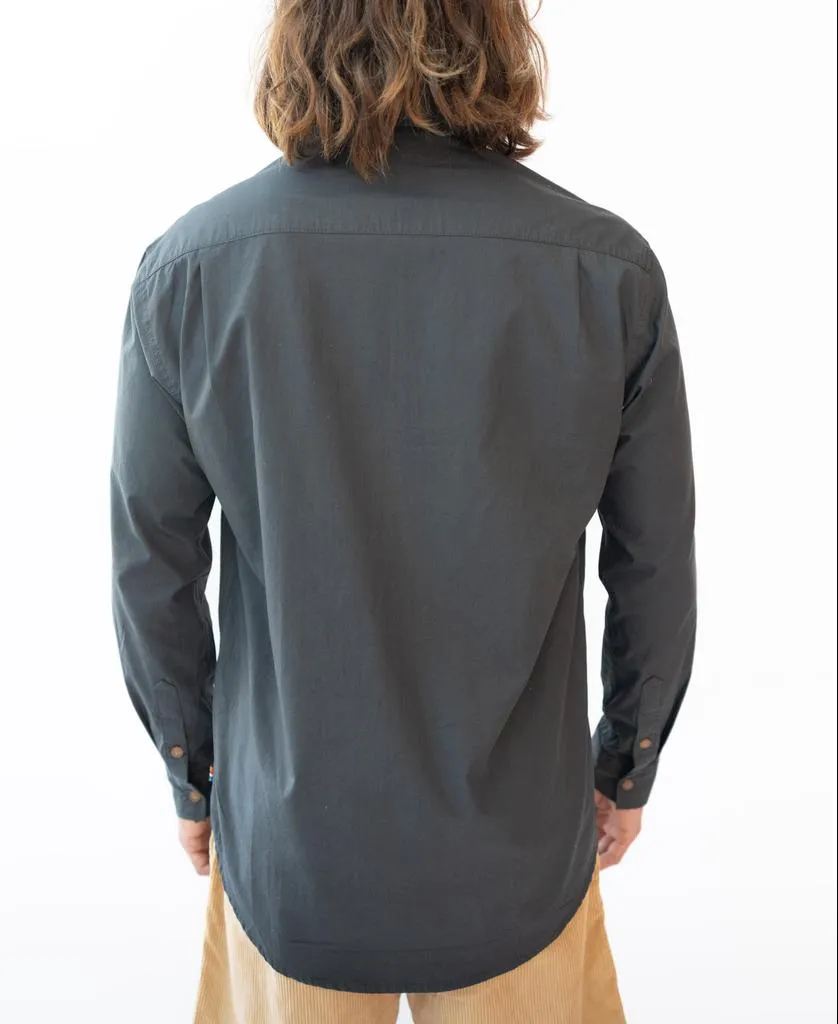 Grid Long Sleeve Shirt | Wash Black