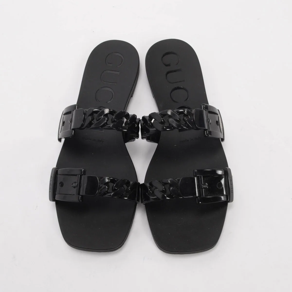 Gucci Black Rubber Chain Detail Sandals 35