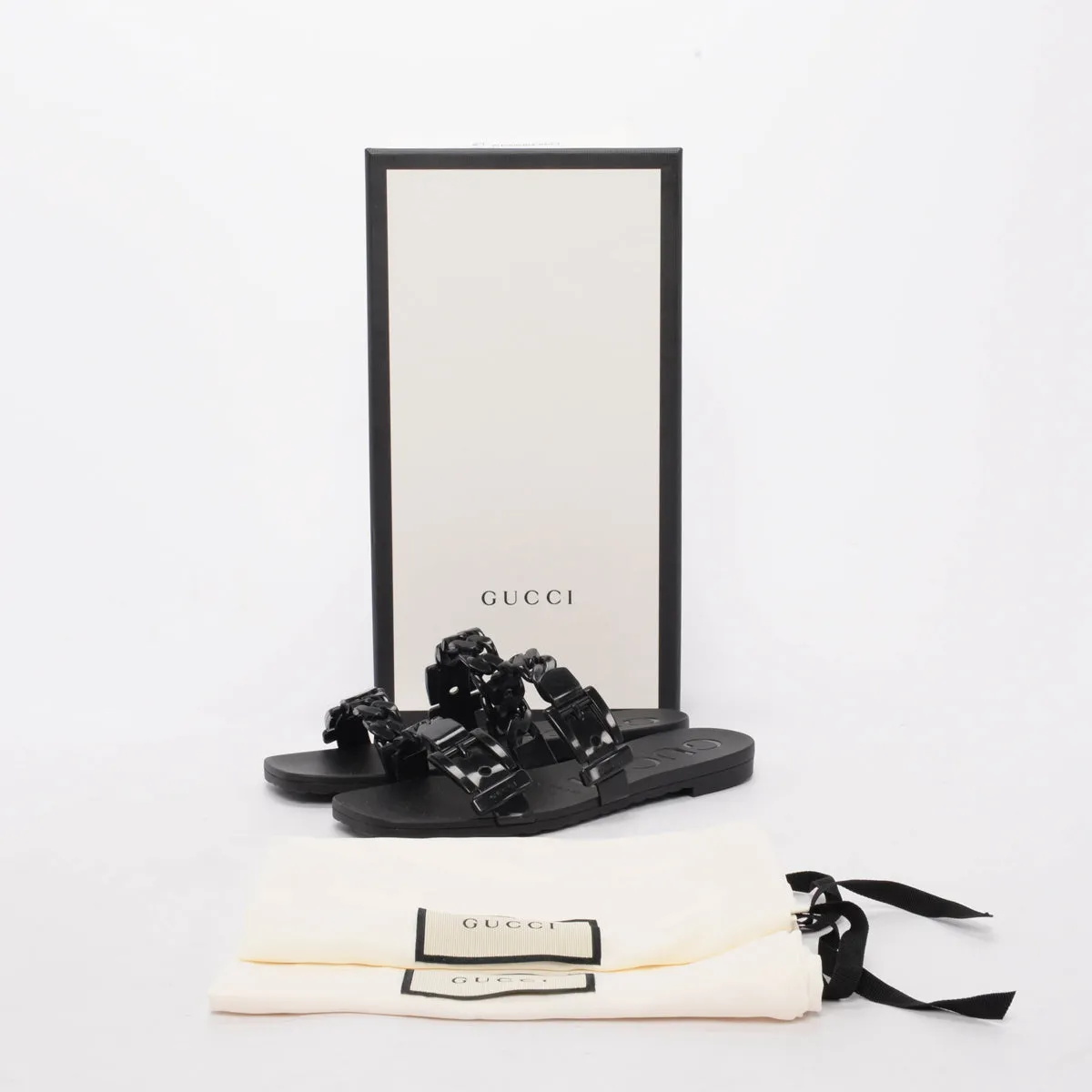 Gucci Black Rubber Chain Detail Sandals 35