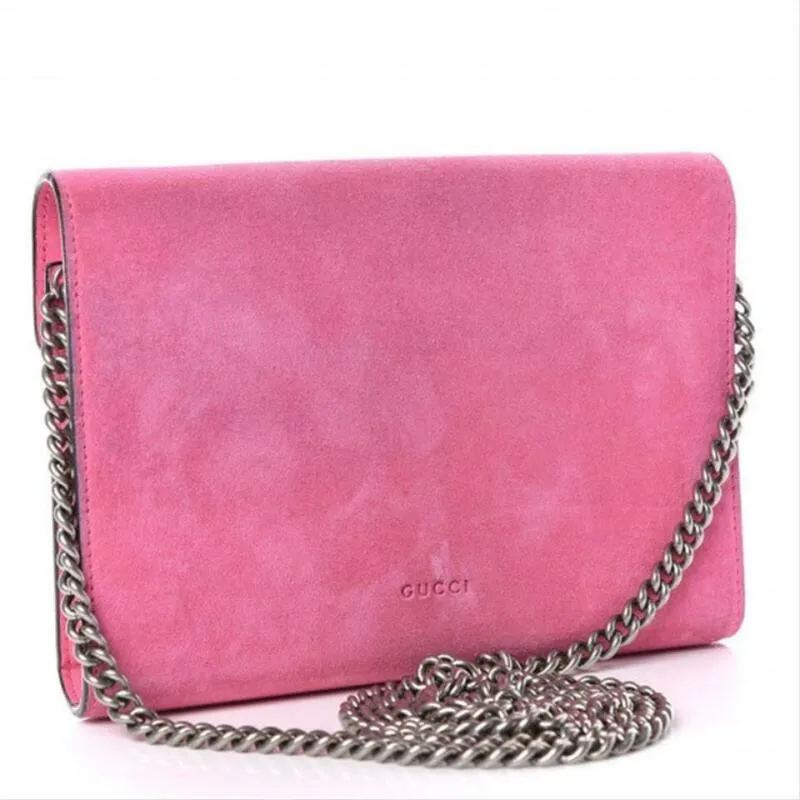 Gucci Chain Wallet Dionysus Mini Pink Suede Cross Body Bag