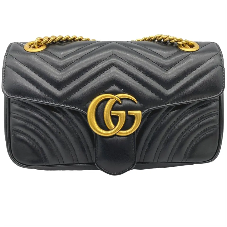 Gucci Marmont Small Gg Black Shoulder Bag Leather