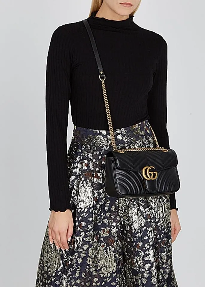 Gucci Marmont Small Gg Black Shoulder Bag Leather