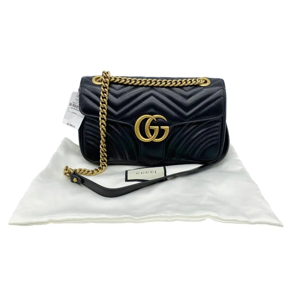 Gucci Marmont Small Gg Black Shoulder Bag Leather