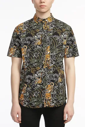 Guys Poplin Tattoo Tiger Button-Up Shirt