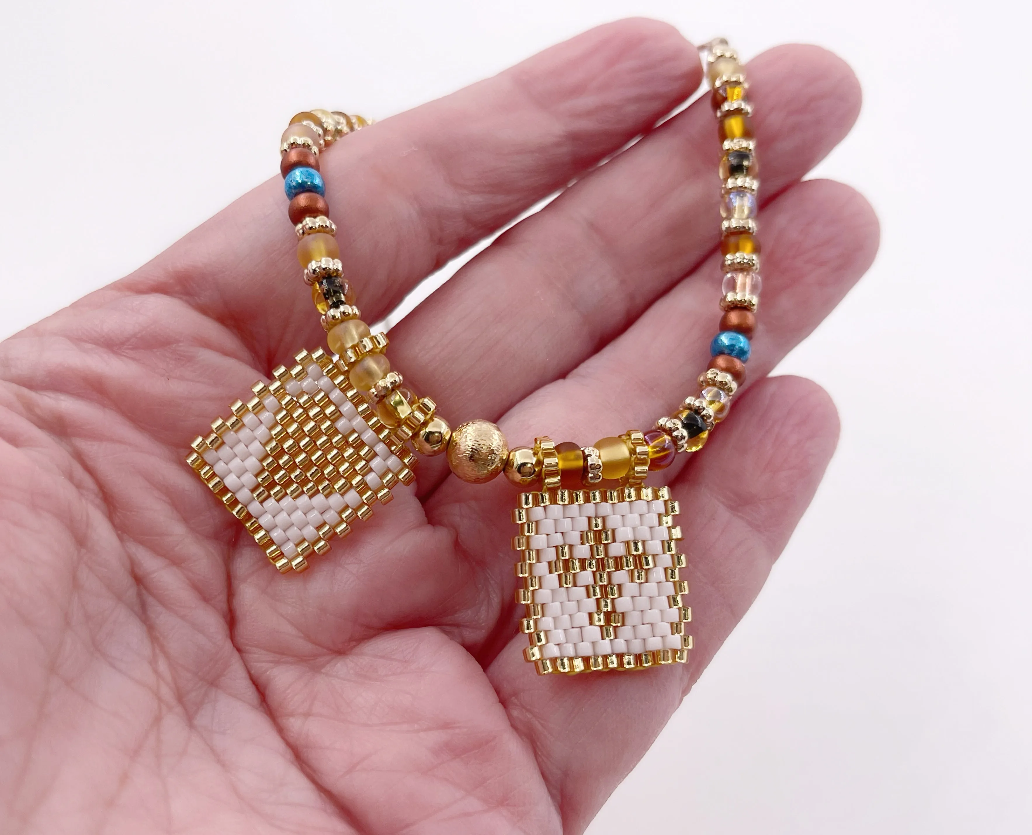 Handwoven Religious Scapular Heart & Cross Duo Adjustable Spring Bracelet for Faithful Women with Colorful Glass Seed Beads