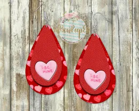 Hardboard Earrings Conversation Heart Red Valentine's Day Love