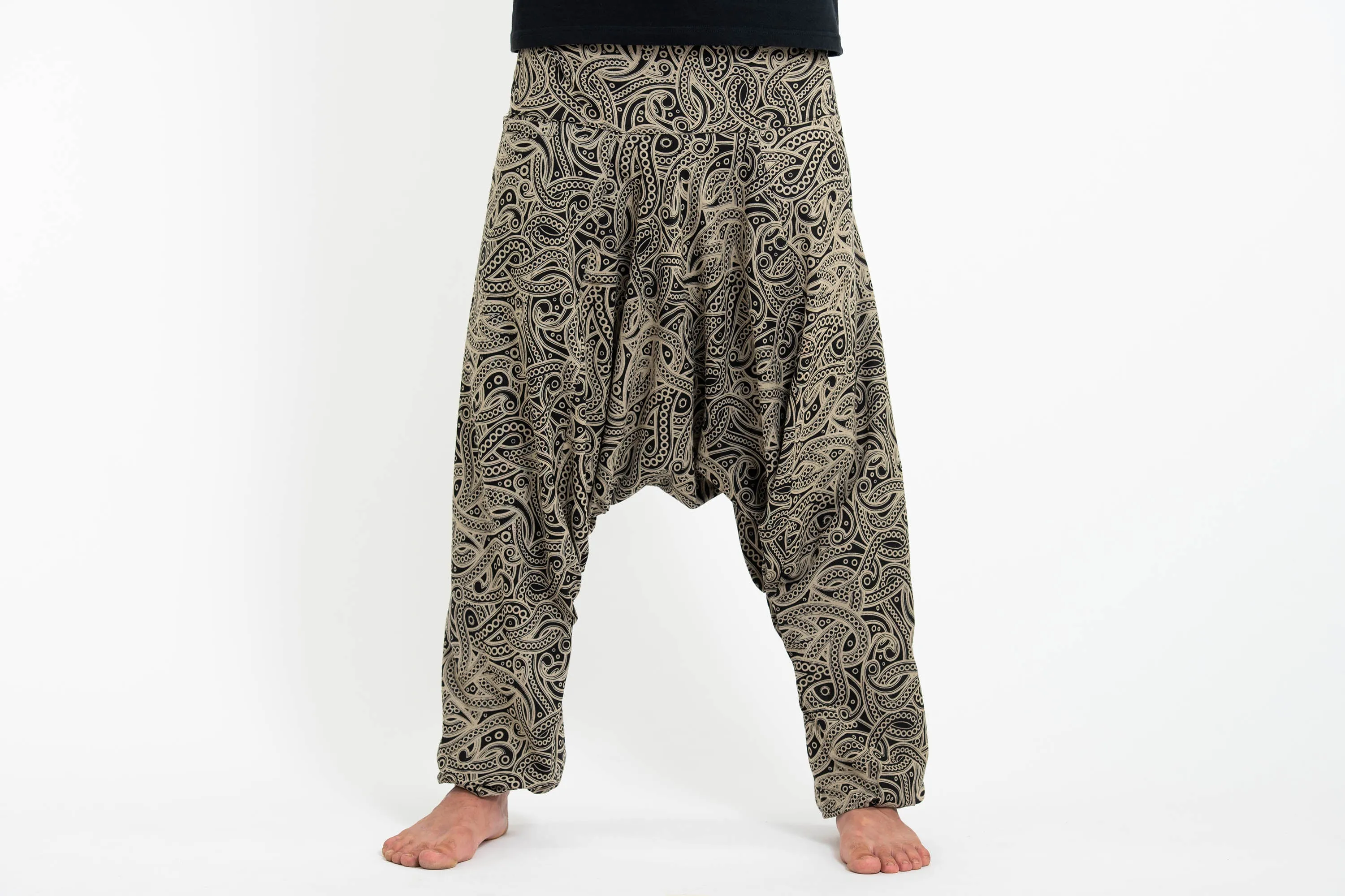 Hill Tribe Paisley Print Men's Harem Pants in Black