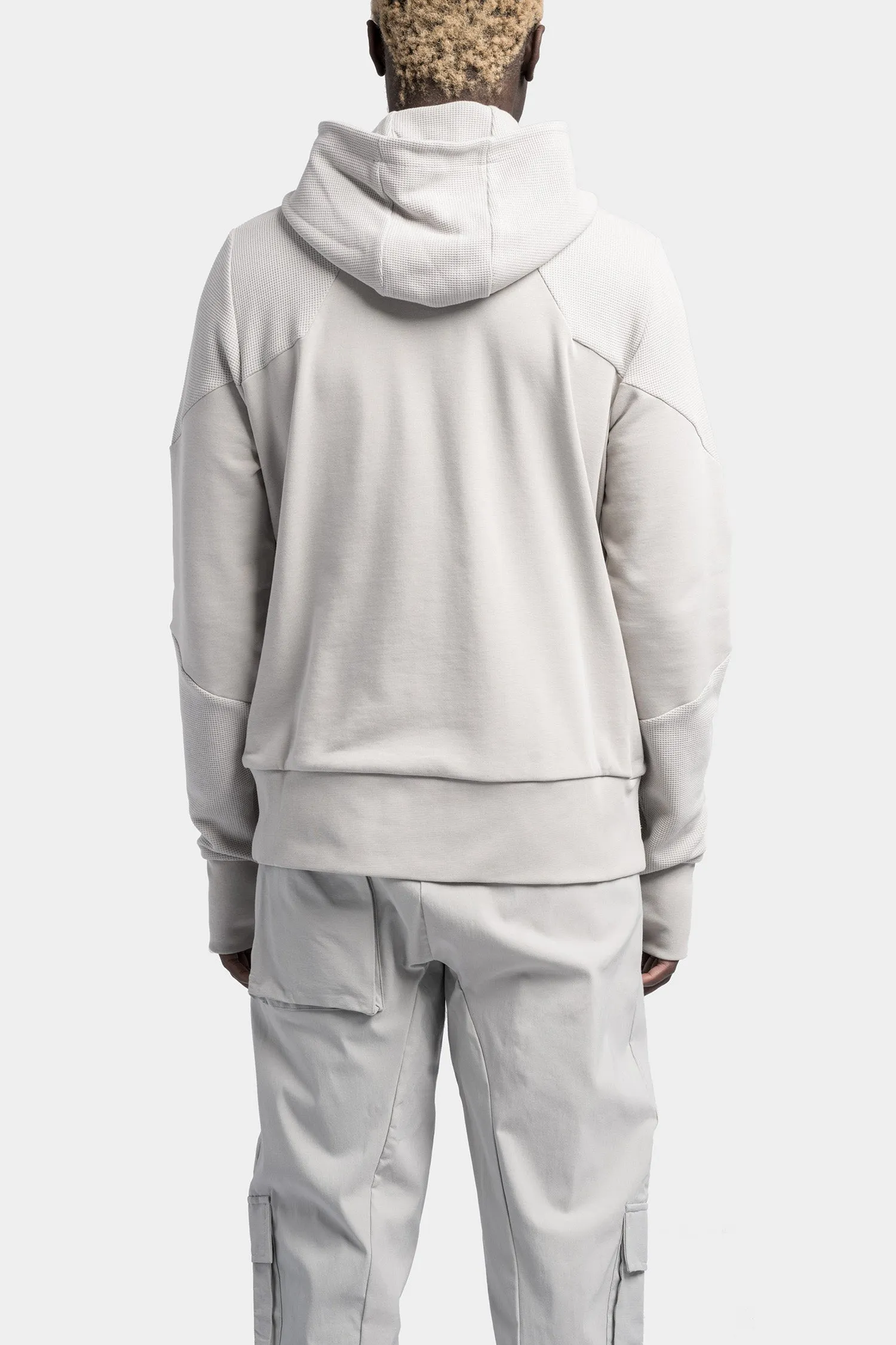 Hooded zip up contrast sweater, Silver