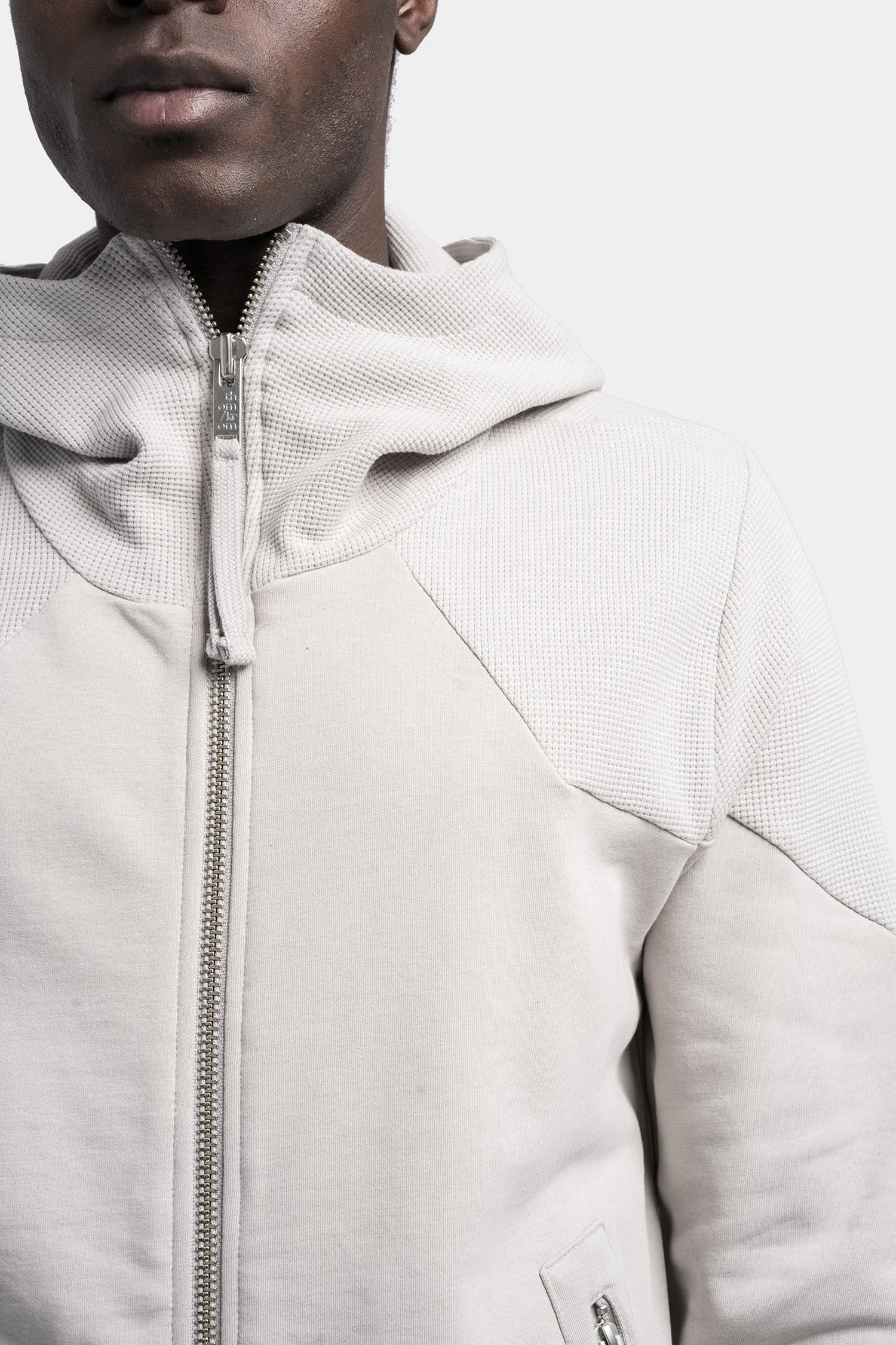 Hooded zip up contrast sweater, Silver