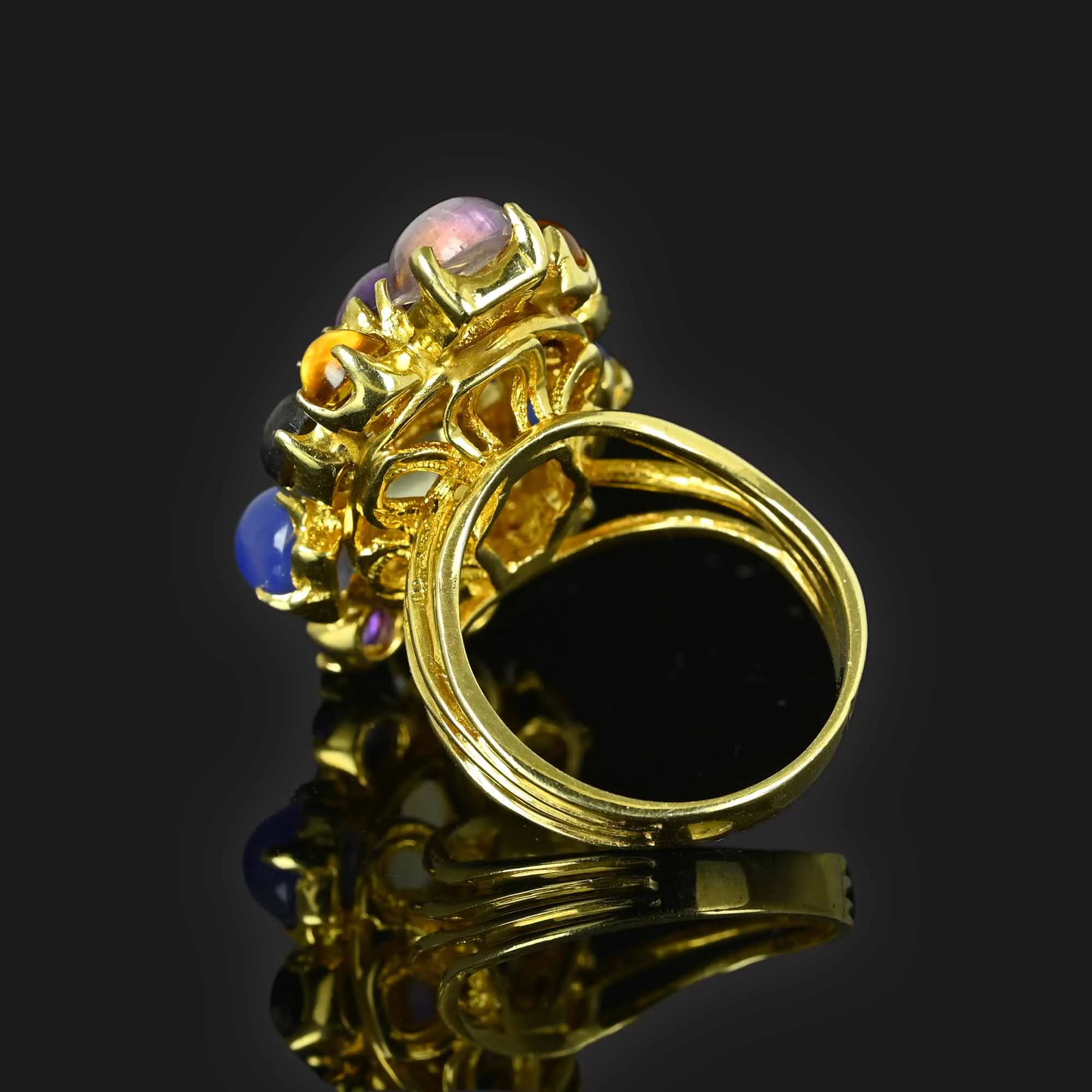 Huge 14K Gold Multi Gemstone Cabochon Ring