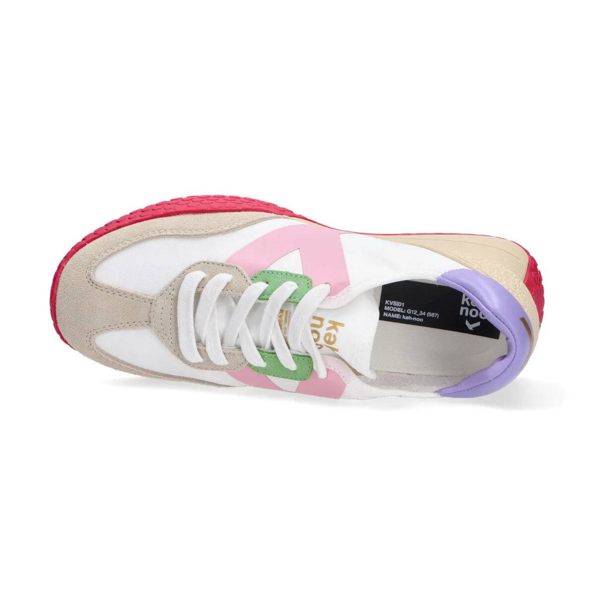 Keh-noo sneaker camoscio nylon bianco beige rosa