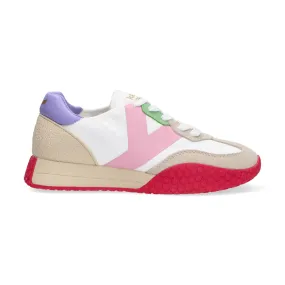 Keh-noo sneaker camoscio nylon bianco beige rosa