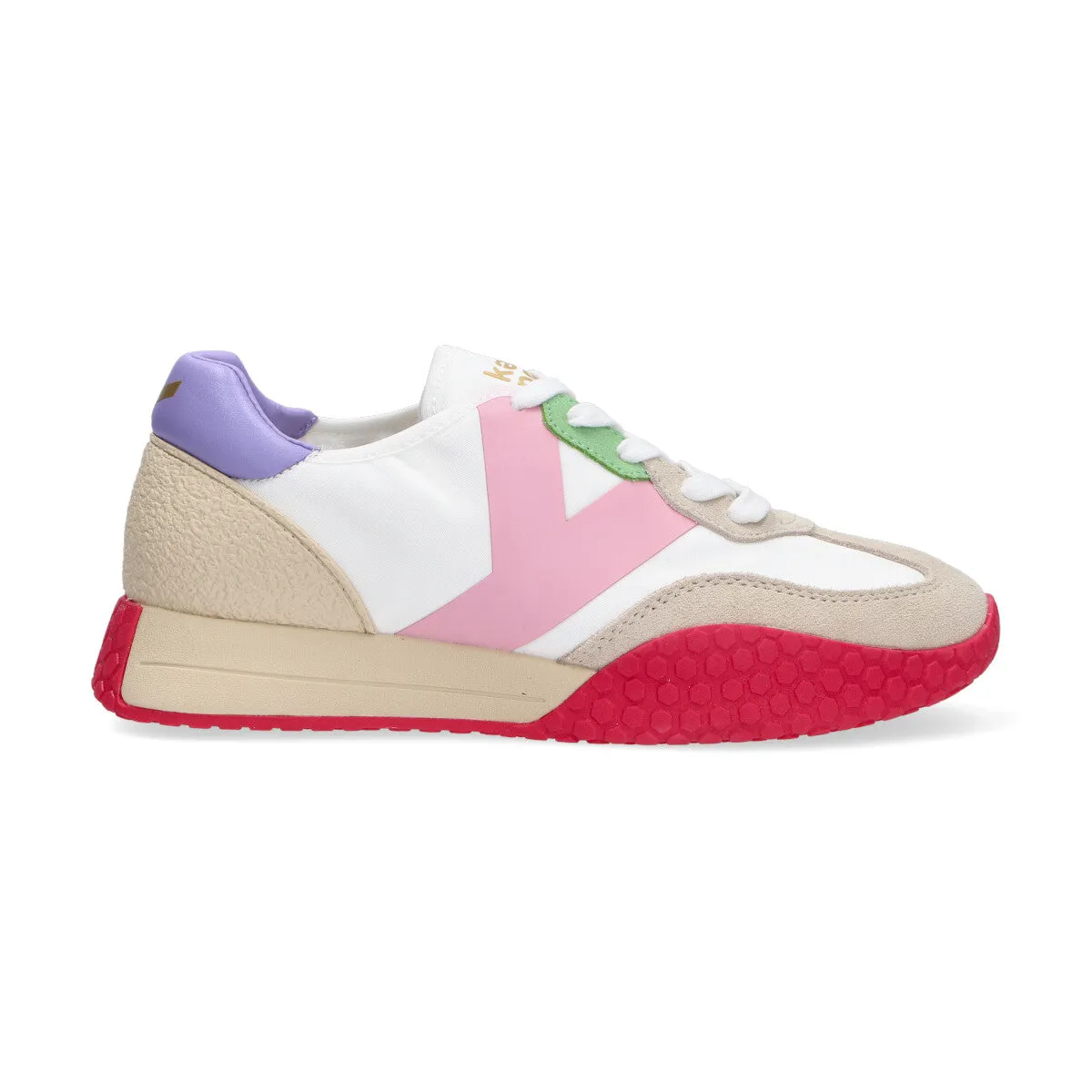 Keh-noo sneaker camoscio nylon bianco beige rosa