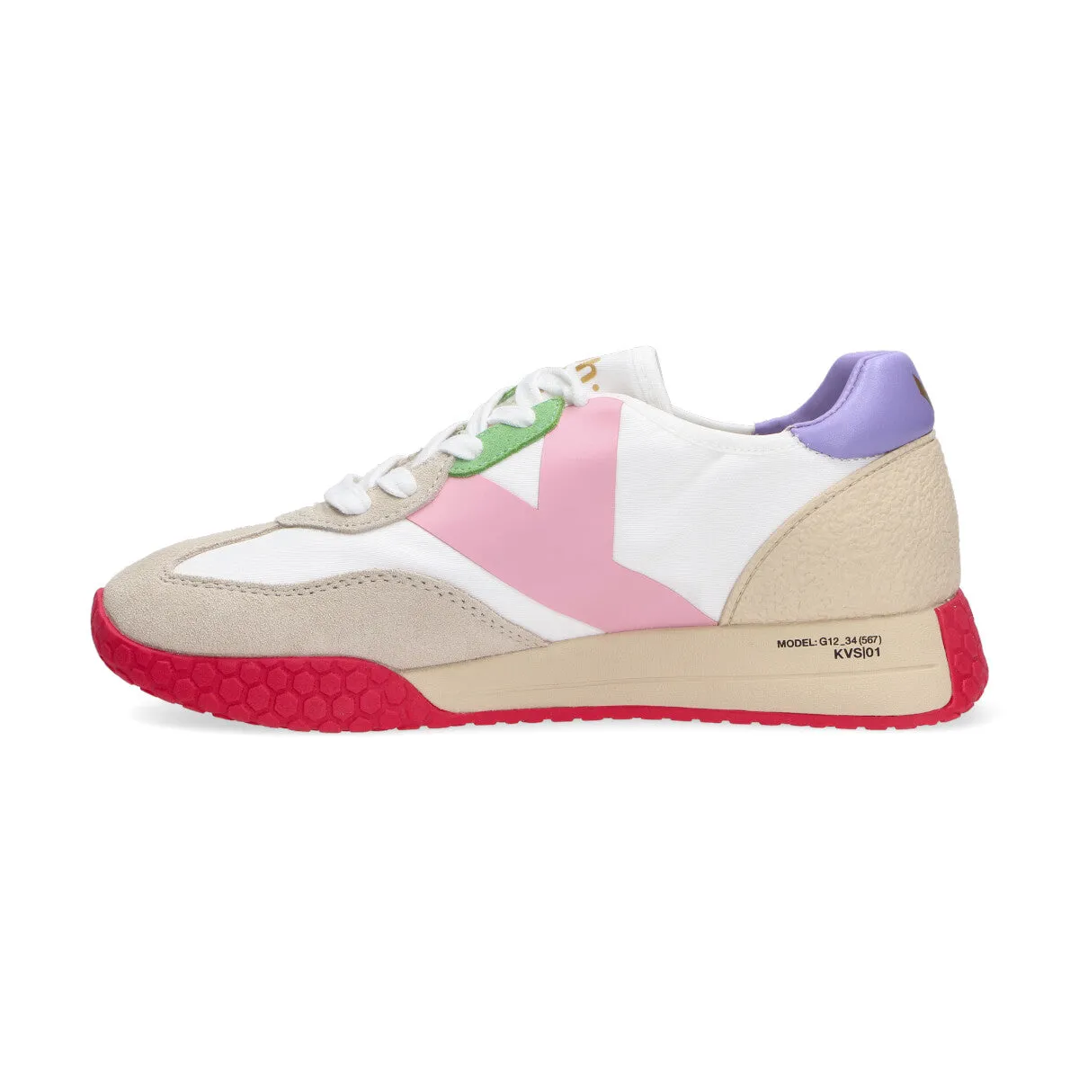 Keh-noo sneaker camoscio nylon bianco beige rosa