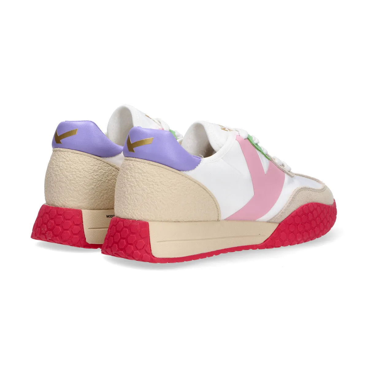 Keh-noo sneaker camoscio nylon bianco beige rosa