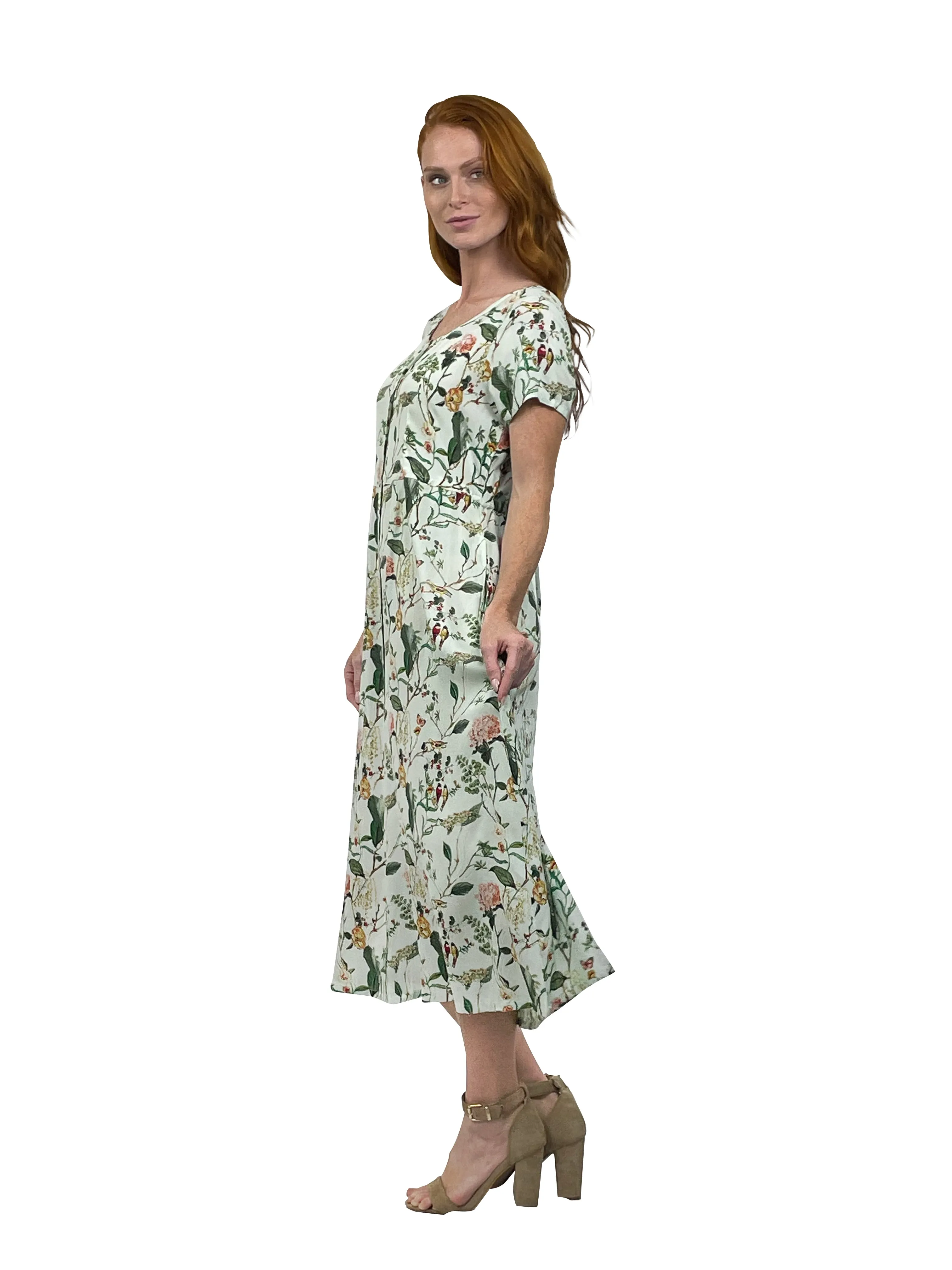 La Cera Button Front Rayon Print Dress