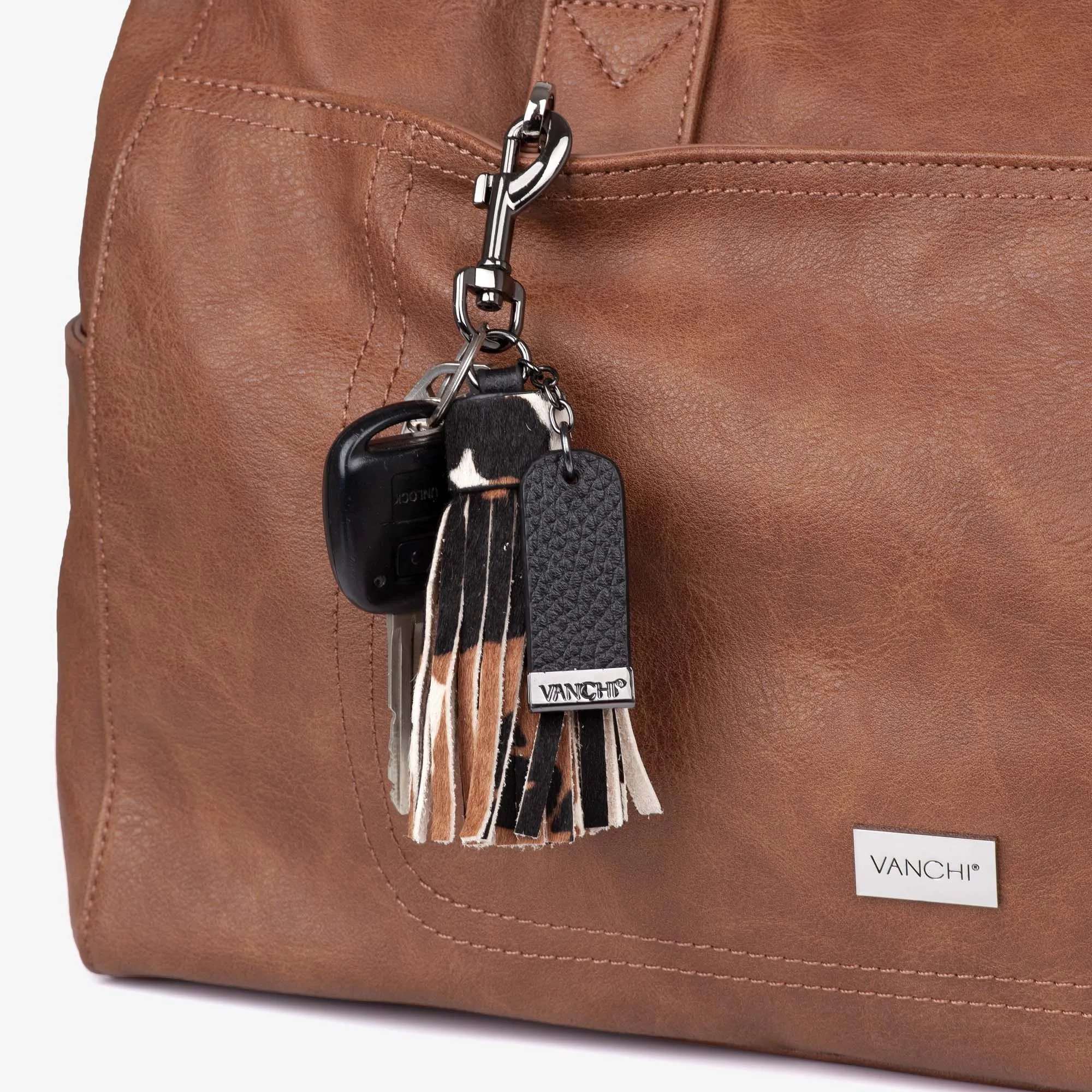 Leather Key Ring/ Bag Tassel   Tan Mini Card Wallet