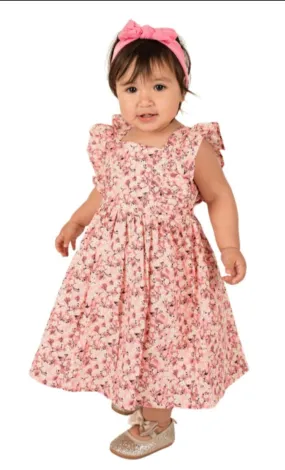 Little Girl's Pink Floral Chambray Dress