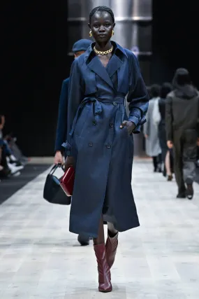 LOOK 9 - Maddie Long Trench Coat in Denim Wool Gabardine