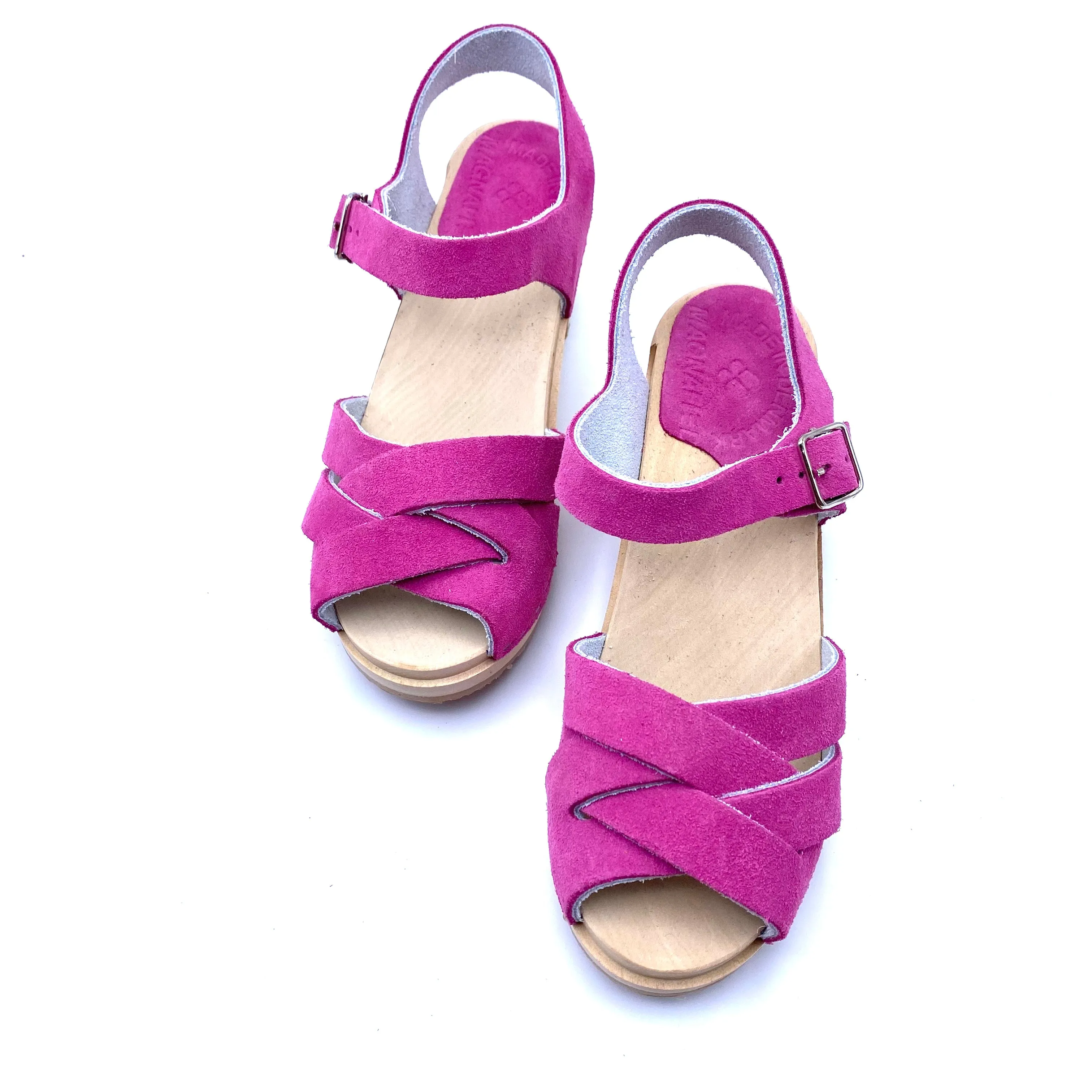 Louise Mid-Heel Clog Sandals | Premium Italian Suede Pink