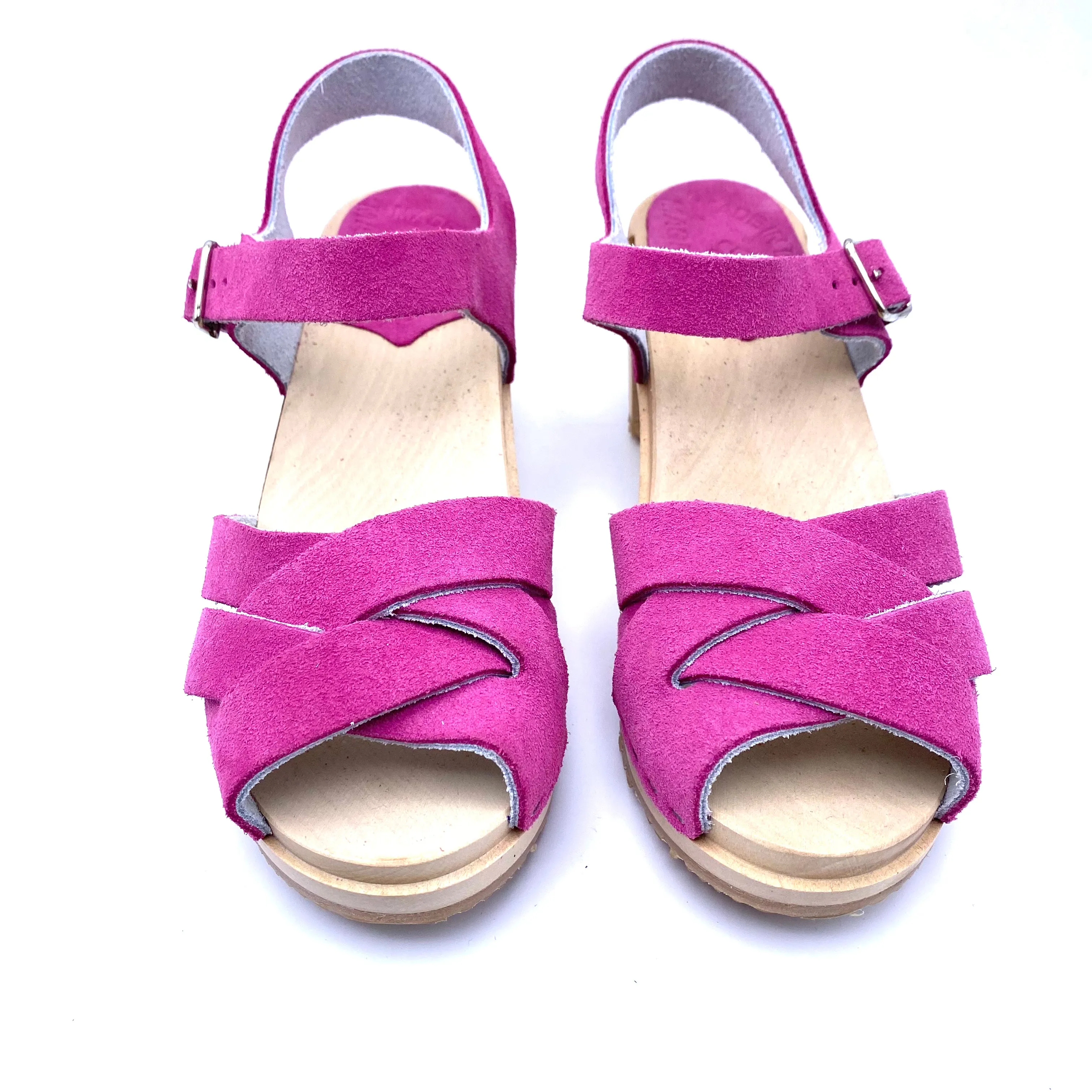 Louise Mid-Heel Clog Sandals | Premium Italian Suede Pink