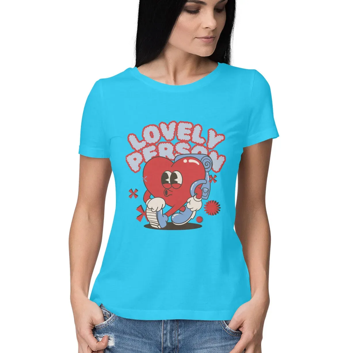 Lovely Person Typographic Half Sleeves Cotton T-shirt for Women