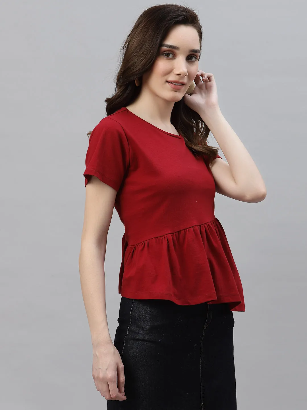 Maroon Peplum Top