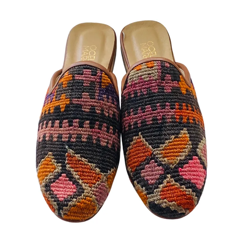 Men's Turkish Kilim Mule - Brown, Pink, Orange