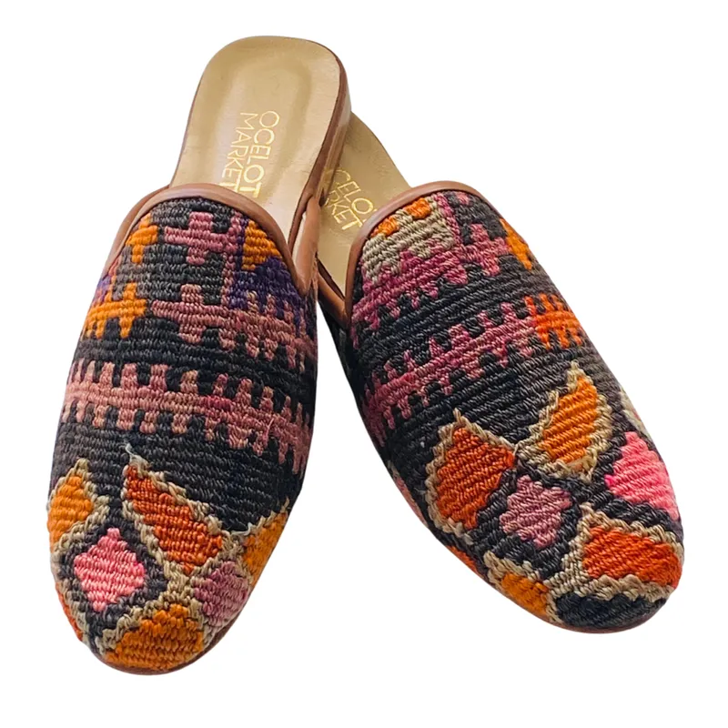 Men's Turkish Kilim Mule - Brown, Pink, Orange