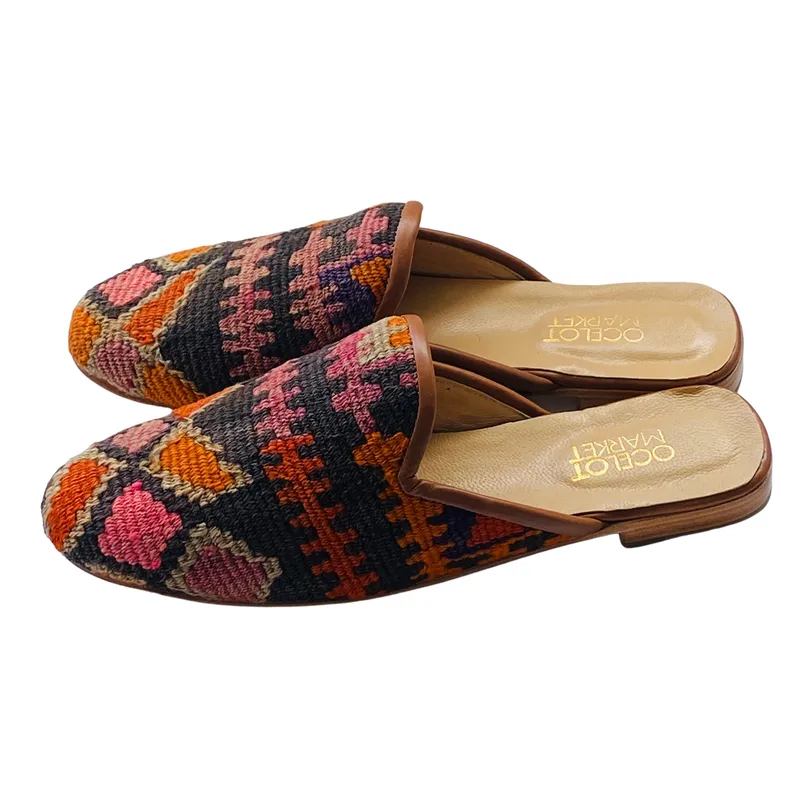 Men's Turkish Kilim Mule - Brown, Pink, Orange